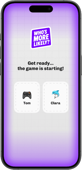Who's More Likely lobby with Tom and Clara